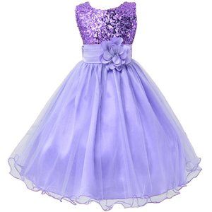 Purple Sequin Organza Flower Girl Dress